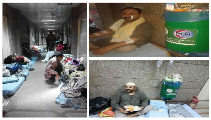 كارثة..تعليق محاليل بـ«سلة قمامة» والمرضى يفترشون الأرض بمستشفى في المنصورة