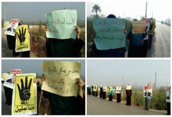 دمياط : سلسلة بشرية لثوار كفر سعد أمام قرية أم الرضا ترفع صور الرئيس مرسي