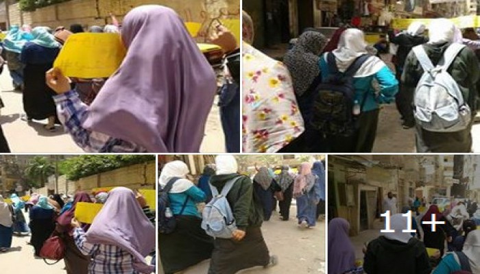 مسيرة ضد الانقلاب لطالبات الإسكندرية بعد انتهاء الامتحان