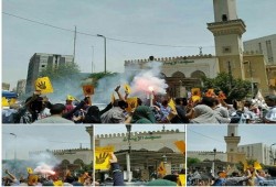 ثوار مدينة نصر ينظموا وقفة امام مسجد الايمان رفضا لحرق الانقلاب للبلاد