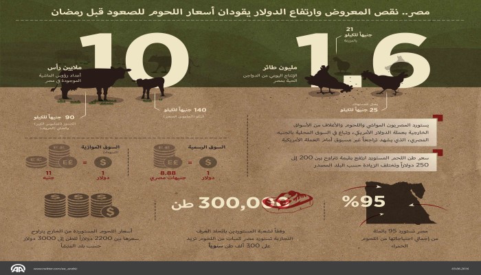 "انفوجراف" نقص المعروض وارتفاع الدولار يقودان أسعار اللحوم للصعود فى رمضان