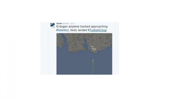 مركز استخبارات أمريكي نشر تتبعا لطائرة أردوغان خلال الانقلاب