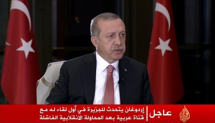 أردوغان في حواره للجزيرة: أحبطنا الانقلاب خلال 12 ساعة