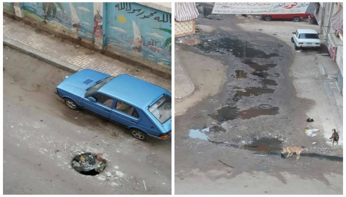 المجارى والقمامة يغمران شارع المعهد الديني بدمنهور