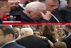 محمود عباس يبكي بحرارة في جنازة شمعون بيريز