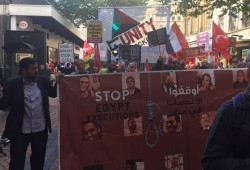مظاهرات بمدينة برمنجهام احتجاجًا على دعم الحكومة البريطانية للانقلاب بمصر