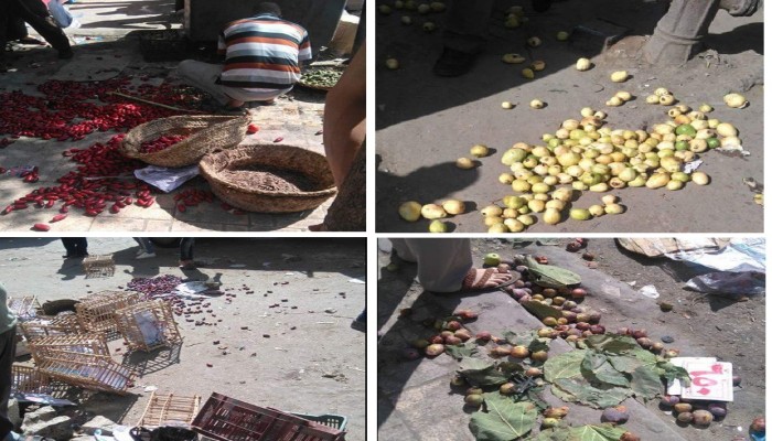 أمن الانقلاب يدهس الخضروات والفاكهة في حملة إزالة بالاسكندرية