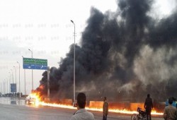 شلل مرورى بطريق مسطرد بسبب انقلاب سيارة مواد بترولية
