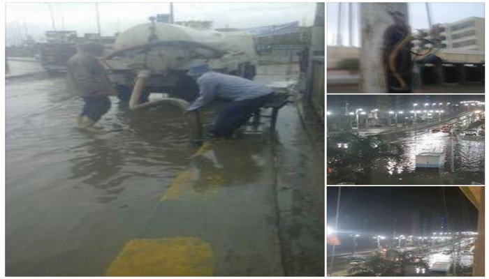 بالصور .. شوارع "كفر الدوار" تتحول لبحيرات بسبب تهالك البنية التحتية وتوقف الصرف