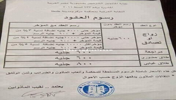 ننشر رسوم عقود الزواج الرسمية لعام 2017