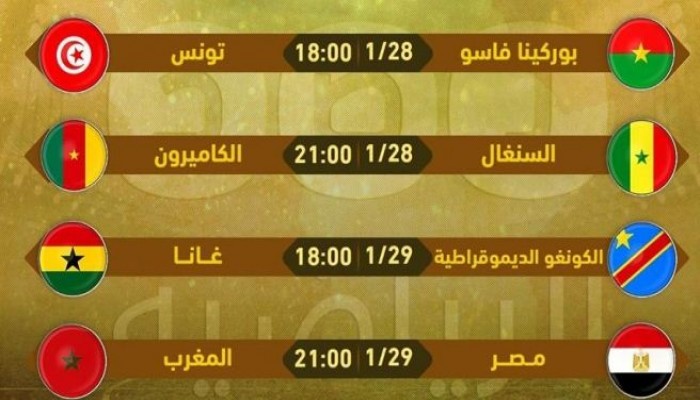 تعرف على مواعيد مباريات دور الـ8 بكأس أمم إفريقيا