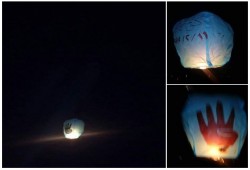 بالفيديو.. "مناطيد" مضيئة بشعار رابعة في ذكرى التنحي بكوم حماده