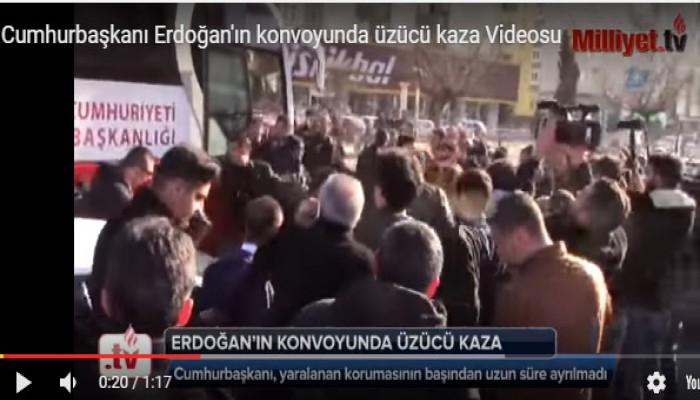 أردوغان يرفض ترك حارسه بعد أن صدمته حافلة (فيديو)