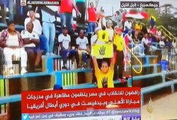 مصريون ينظمون مظاهرة مناهضة للانقلاب بمدرجات ملعب الأهلي وبيدفيست بجنوب أفريقيا
