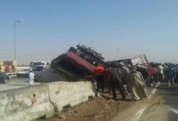 حادث تصادم مروع بين 4 مقطورات على الطريق الدائري