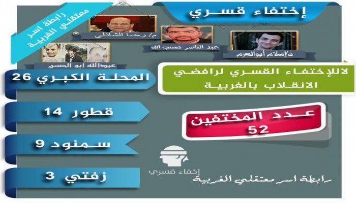 أسر المعتقلين بالغربية: تصدر بيانا بأسماء أكثر من 50 مختفي قسريا بالمخافظة