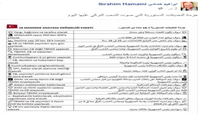 حمامي يوضح أبرز ملامح التعديلات الدستورية التركية .. تعرف عليها