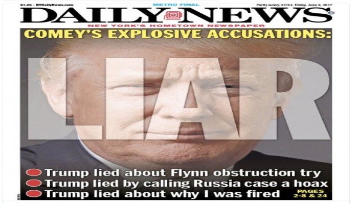 صورة ترامب موسومة بالكذاب على غلاف "ديلي نيوز" الأمريكية
