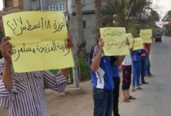 أهالي المنزلة يرفعون لافتات الثورة مستمرة