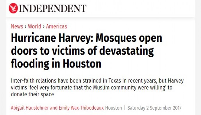 صحيفة أمريكية تشيد بالمسلمين ومساجدهم خلال إعصار هارفي