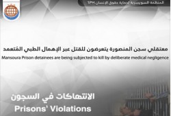 المعتقلون بسجن المنصورة العمومي يؤكدون تعرضهم للقتل البطئ بإهمال طبي مٌتعمد.