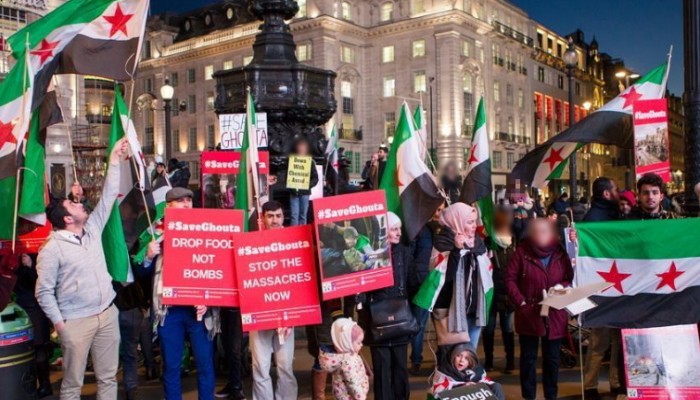 مظاهرة في لندن ضد الهجمات على الغوطة الشرقية