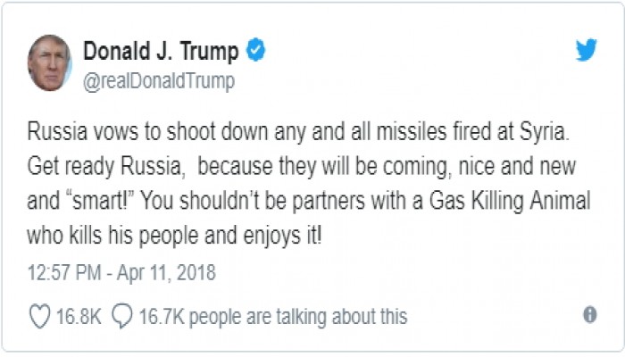 ترامب عبر تويتر: الصواريخ قادمة إلى سوريا