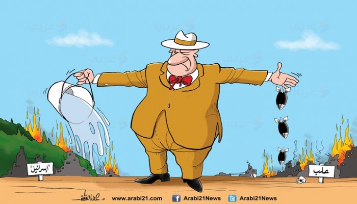 كاريكاتير : المجتمع الدولي بين مجازر حلب وحرائق الكيان الصهيوني