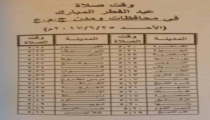 تعرف على موعد صلاة العيد في جميع محافظات مصر