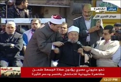 العلامة القرضاوي يوجه رسائل للثوار والشعب والجيش والنظم العربية من ميدان التحرير(متلفز)