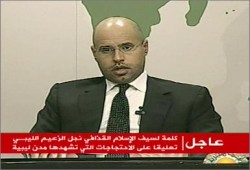 إبن القذافي يتوعد : إما الحوار أو الفقر والتفتيت وبحر دم وسقوط مئات الآلاف من القتلى