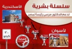 حملة الدكتور مرسي تنظم أطول سلسلة بشرية في العالم لدعم مرشح رئاسي بطول (1200 كم)