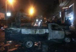 ثوار المهندسين يضرمون النيران بسيارت تابعة لأمن الانقلاب بعد اعتدائها على احدى المسيرات