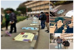 أحرار هندسة حلوان ينظمون معرض لوحات بعنوان "الجامعة حرة ... الحرس بره" (صور)
