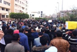 انطلاق مظاهرة طلاب ضد الانقلاب بجامعة ‫‏المنصورة‬ تحت عنوان"غضب الطلاب زى البركان"