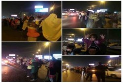 بالصور: ثوار المعادي ينظمون سلسلة بشرية ليلية على الدائرى أمام كارفور ضد الانقلاب العسكري