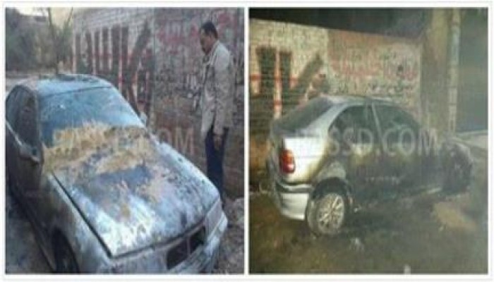 مجهولون يضرمون النار في سيارة  رئيس حملة السيسي في الانتخابات بميت غمر