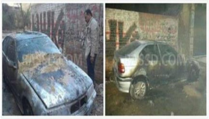 مجهولون يضرمون النار في سيارة  رئيس حملة السيسي في الانتخابات بميت غمر