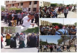 بالصور: مسيرة وسلسلة بشرية لطلاب ضد الانقلاب جامعة المنيا