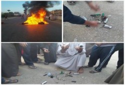 أهالي قرية الميمون يقطعون الطريق بعد اعتداء الانقلابيين عليهم فجرا بالخرطوش واعتقال 9 منهم