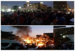 وقفة مفاجئة بميدان رابعة في ذكرى مرور 9 أشهر على المذبحة.. واحراق النصب التذكاري (فيديو)