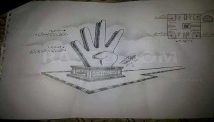 أحد معتقلي سجن طرة يرسم مشروع تمثال بديل للنصب التذكاري برابعة العدوية