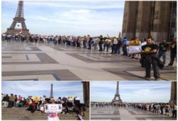 بالصور: المصريون في فرنسا ينظمون سلسلة بشرية أمام برج ايفل ضد الانقلاب و ضد حكومة فرنسا