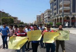 بالصورسلسلة بشرية  لطلاب ضد الانقلاب تتحول لمسيرة بدمياط الجديدة للتنديد بالانقلاب العسكرى