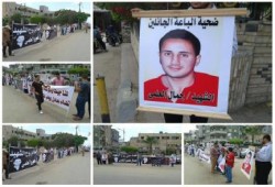 الدقهلية : وقفة لأهل الطالب"جمال العلمى" الذى قتل على يد احد الباعة الجائلين بالمنزله