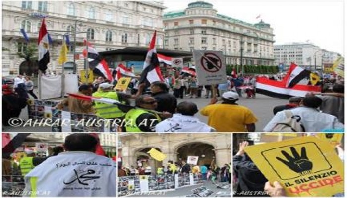 النمسا - بالصور : الجالية المصرية في فيينا تنظم معرض في أكبر ميادين العاصمة لفضح الانقلاب