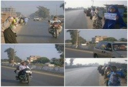 الشرقية - بالصور : سلاسل بشرية ضد الانقلاب بأبوحماد وتفاعل كبير من السيارات