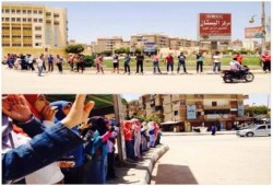 بالصور : شباب الفيوم يستهلون رمضان بسلاسل بشرية رفضاً للانقلاب و دعما لصمود المعتقلين