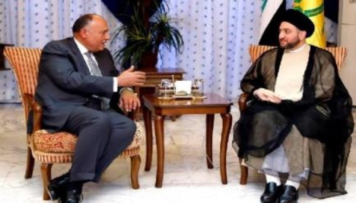 اهداء لخونة النور .. وزير الخارجية الانقلابي يلتقي برئيس المجلس الشيعي بالعراق