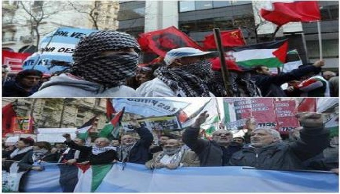 بالصور : مظاهرة حاشدة للتضامن مع أهل غزة في عاصمة الأرجنتين